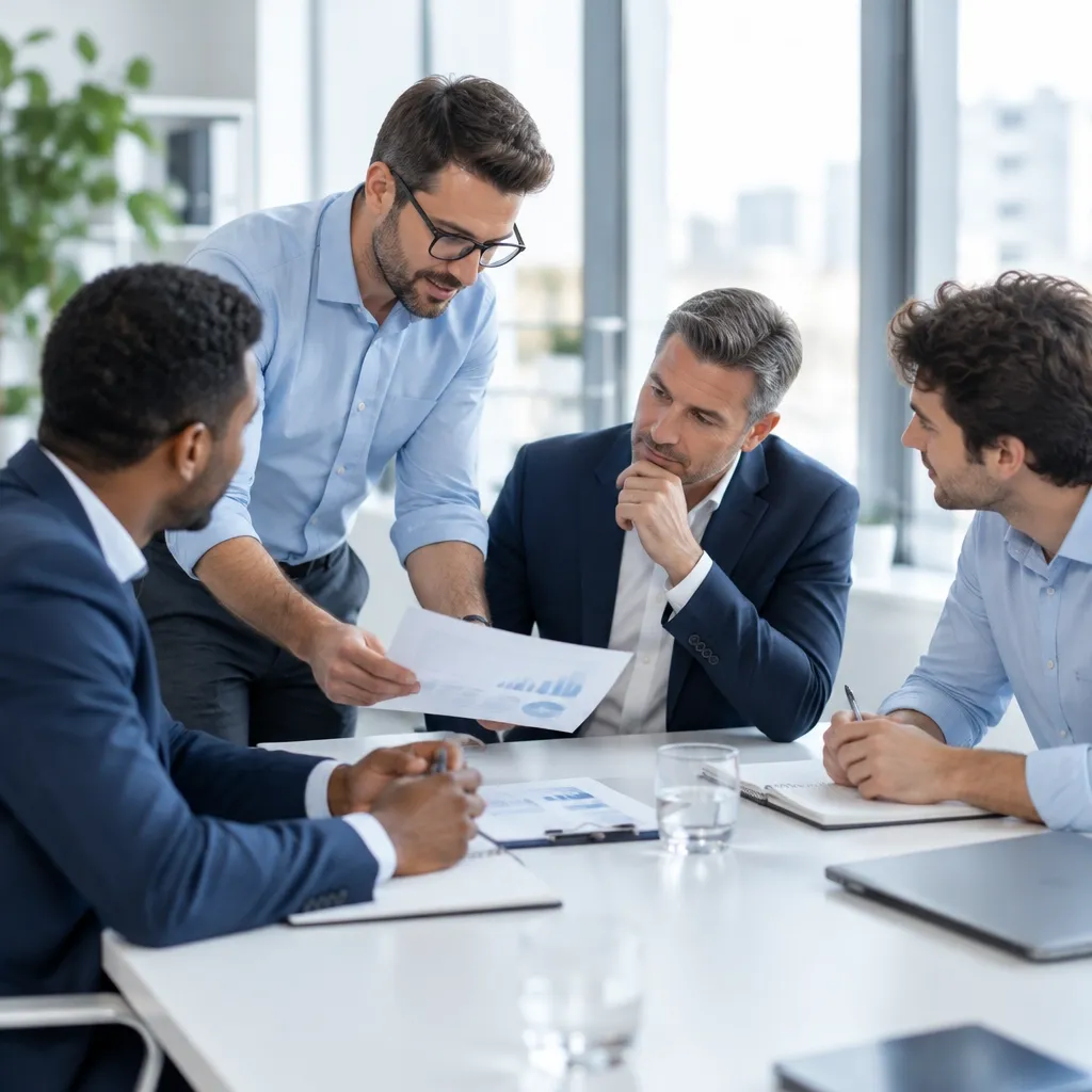 A team discussing business strategy together