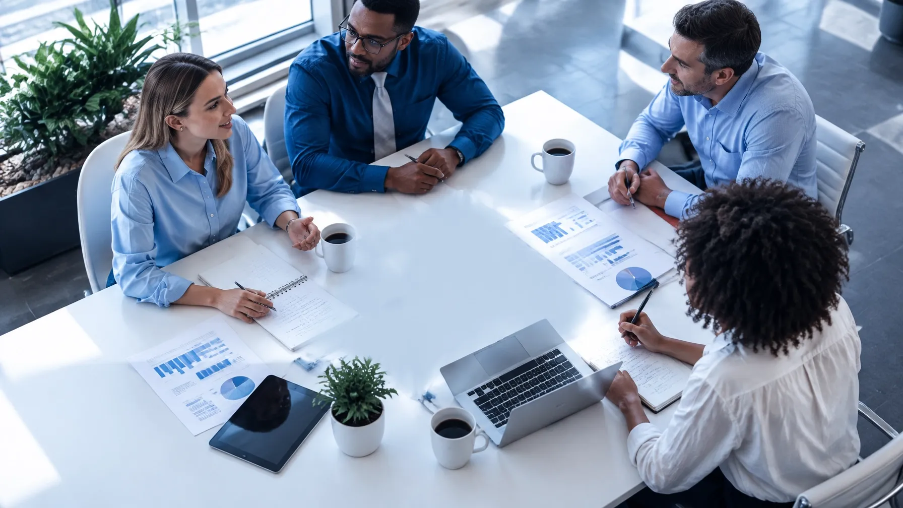 A small business team planning together around a table